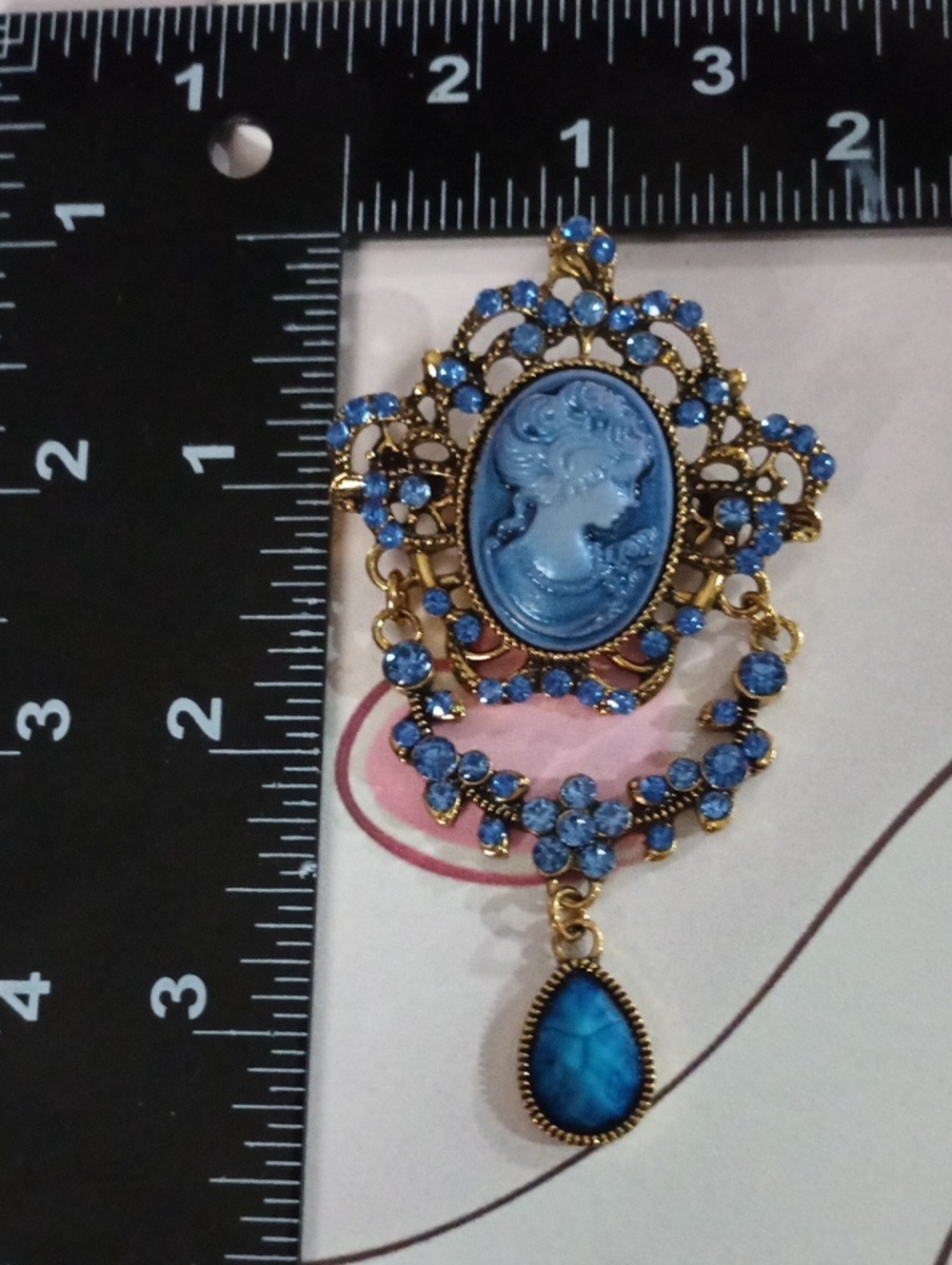 Cameo Brooch with Blue Crystal Accents